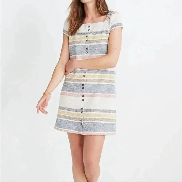 NWT‎ Madewell TextureThread Cap-Sleeve Dress Stripe XL 100% Cotton 0224 - Picture 2 of 15